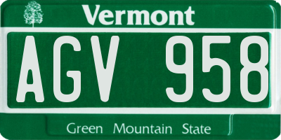 VT license plate AGV958