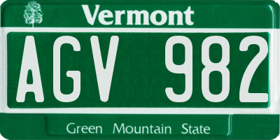 VT license plate AGV982