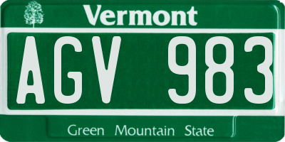 VT license plate AGV983