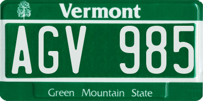 VT license plate AGV985