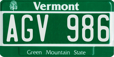 VT license plate AGV986