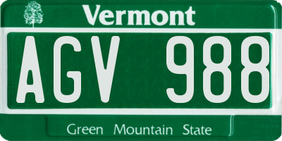 VT license plate AGV988