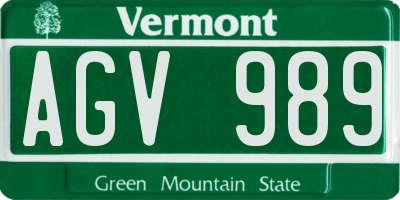 VT license plate AGV989
