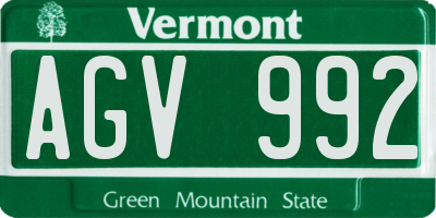 VT license plate AGV992