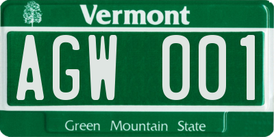 VT license plate AGW001
