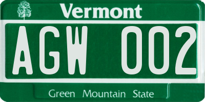 VT license plate AGW002