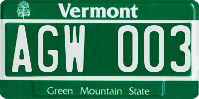 VT license plate AGW003