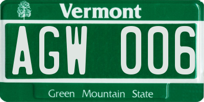 VT license plate AGW006