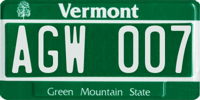 VT license plate AGW007