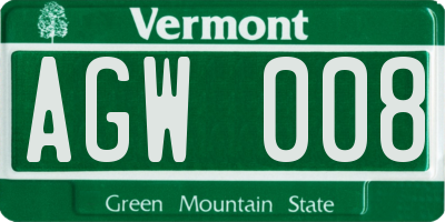 VT license plate AGW008