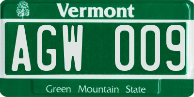 VT license plate AGW009