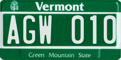 VT license plate AGW010