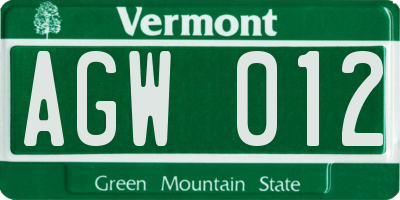 VT license plate AGW012