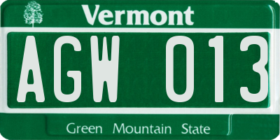 VT license plate AGW013