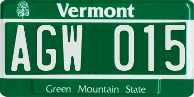 VT license plate AGW015