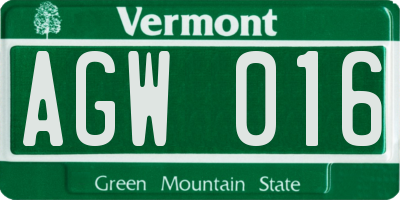 VT license plate AGW016