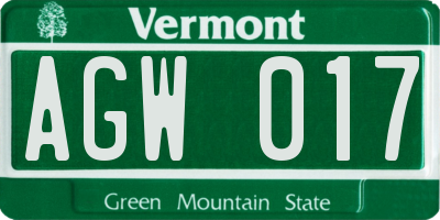 VT license plate AGW017