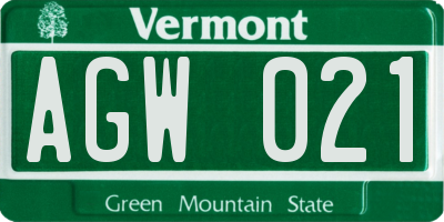 VT license plate AGW021