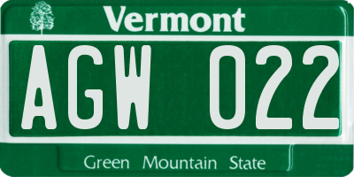 VT license plate AGW022