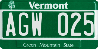 VT license plate AGW025