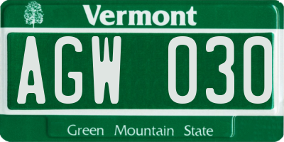VT license plate AGW030