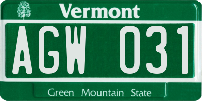 VT license plate AGW031