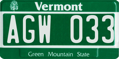 VT license plate AGW033
