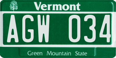 VT license plate AGW034