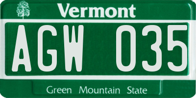 VT license plate AGW035