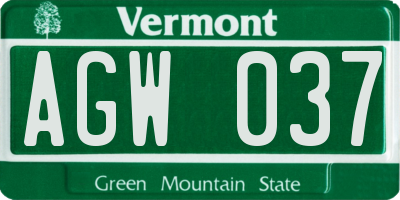 VT license plate AGW037