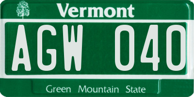 VT license plate AGW040