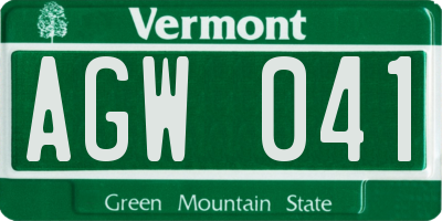 VT license plate AGW041