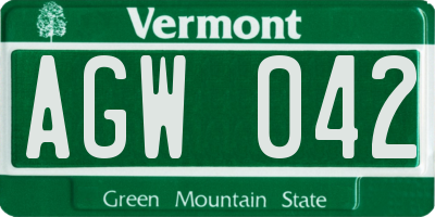 VT license plate AGW042