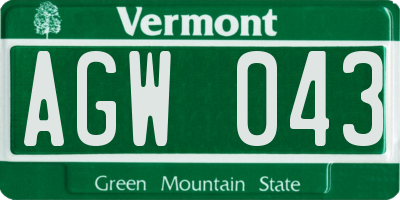 VT license plate AGW043