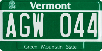 VT license plate AGW044