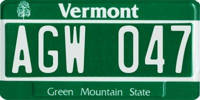 VT license plate AGW047