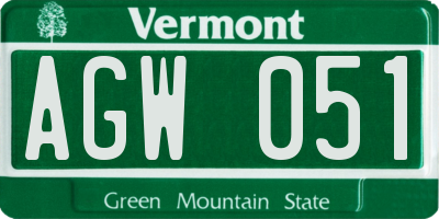 VT license plate AGW051