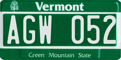 VT license plate AGW052