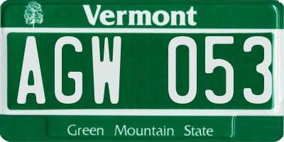 VT license plate AGW053