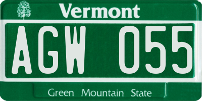 VT license plate AGW055