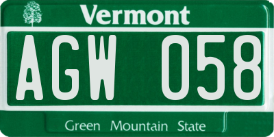 VT license plate AGW058