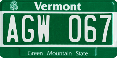 VT license plate AGW067