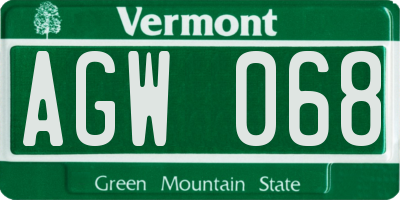 VT license plate AGW068