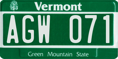 VT license plate AGW071