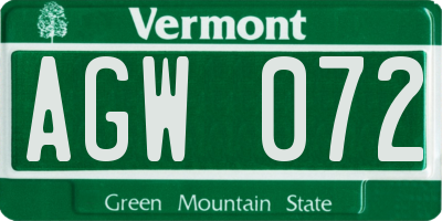VT license plate AGW072
