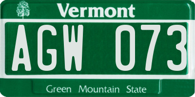 VT license plate AGW073