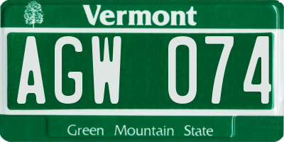 VT license plate AGW074