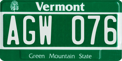 VT license plate AGW076