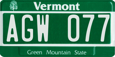 VT license plate AGW077