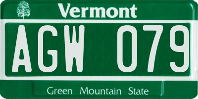 VT license plate AGW079